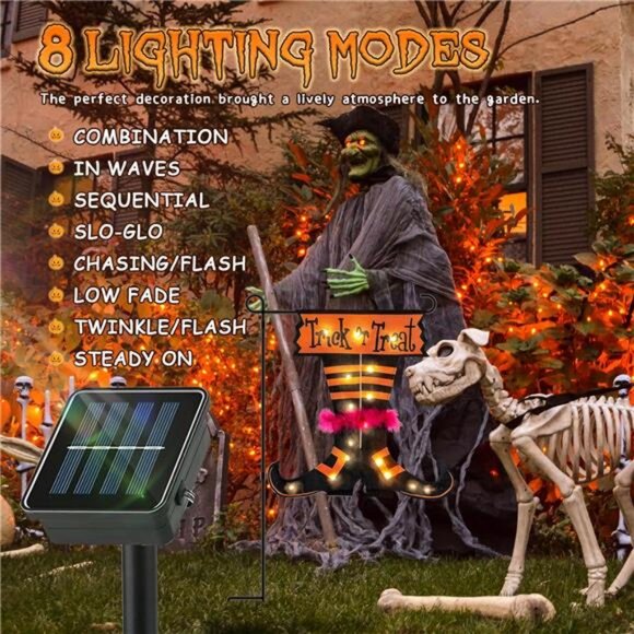 Halloween Trick Or Treat Garden Flag Solar Light w/o Flag Pole 16 Warm White LED - Picture 6 of 8